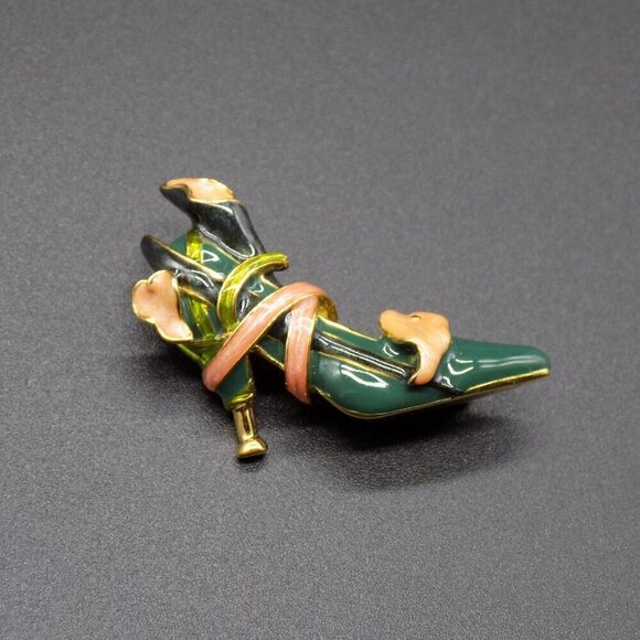 Kenneth Jay Lane Jewelry - Vintage KJL Kenneth Jay Lane Shoe Heel Brooch Calla Lilly Green Enamel Pink
